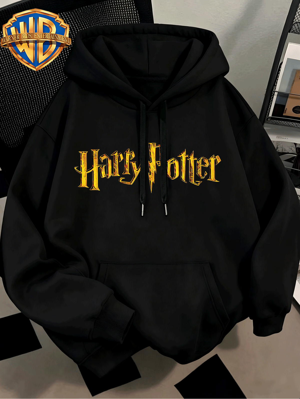 Fashion Hip Hop Print Fashion Brand Casual Versatile Sports Drawstring Pocket Hooded Men'S Sweater, Men'S Autumn And Winter Cute Casual Style, Sports Style Fashion Loose Hoodie, Daily Casual Wear - Black