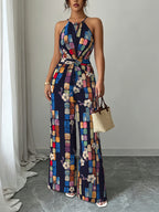 Women'S Jumpsuit, Cross-Front Design, Soft And Breathable Fabric, Printed Elegant Romantic Vacation Overalls - Mixed colors
