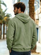 Men's New Spring/Autumn Linen Hooded T-Shirt, Suitable for Commuting, Parties, Outings, Travel, and Sports, Lightweight and Stylish Sweatshirt - Green