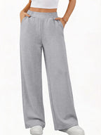 Women's High-Waist Wide-Leg Pants - Loose-Fit Trousers with Pockets, Straight-Leg Sweatpants Suitable for Spring Summer Fall, Casual Y Casual Attire, Machine Washable Wide-Leg for Workouts & Daily Outfits - Grey