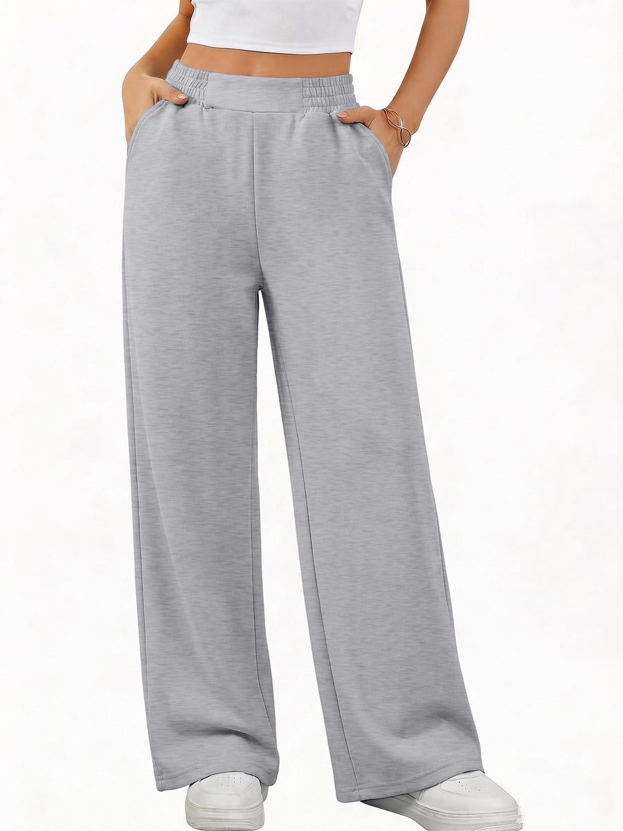 Women's High-Waist Wide-Leg Pants - Loose-Fit Trousers with Pockets, Straight-Leg Sweatpants Suitable for Spring Summer Fall, Casual Y Casual Attire, Machine Washable Wide-Leg for Workouts & Daily Outfits - Grey