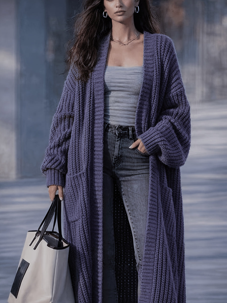 Women'S Solid Color Cardigan Sweater, Casual Long Sleeve Open Front Cardigan - Violet Blue