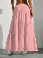 Elegant Style 2025 Western Cross-Border Women'S New Solid Color Half Skirt with Tie-Back Flared Skirt Loose Half Skirt Women - Pink