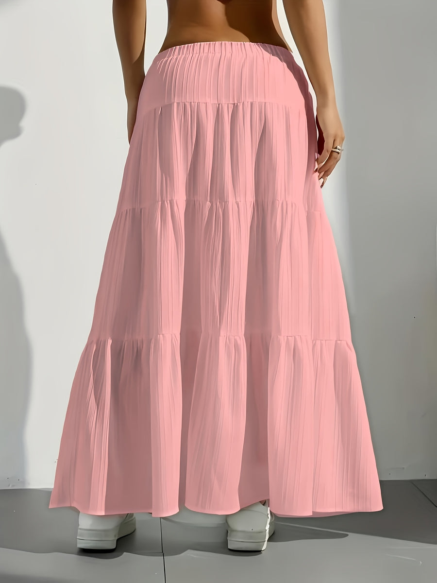 Elegant Style 2025 Western Cross-Border Women'S New Solid Color Half Skirt with Tie-Back Flared Skirt Loose Half Skirt Women - Pink