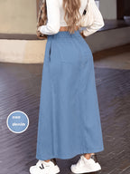 [Printed Skirt - Not Denim Fabric]Spring/Autumn Western Style High-Waist Slit Button-Front Mini Skirt (Non-Denim) (KYDX) - Blue