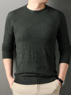 Autumn Winter Knit 3D Solid Round Neck Sweater, Basic Knit Pullover Top, Men'S Fashion Long Sleeve Sweater, Mon-J - Green
