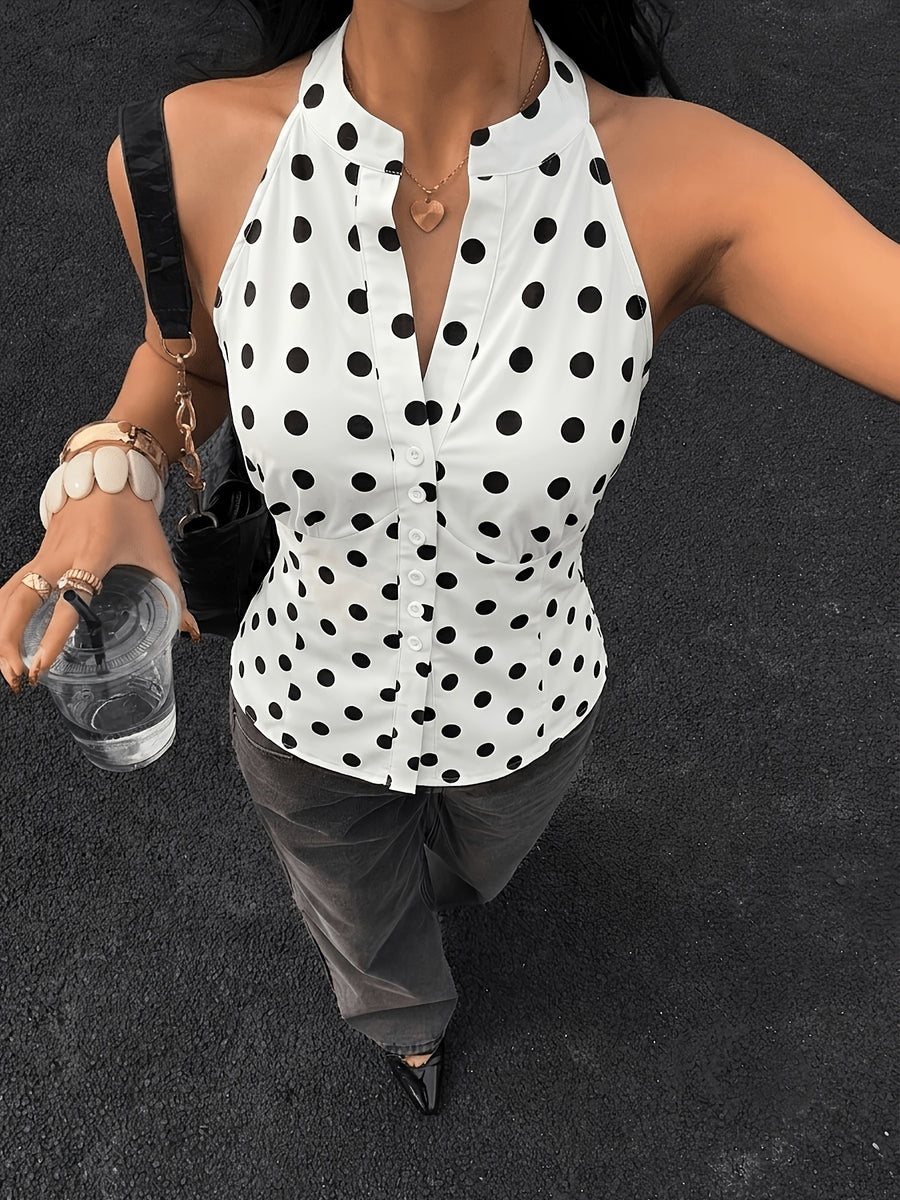New Summer Vintage Sweet Spicy Half-Open Collar Shirt Women'S Design-Sense Slender Sleeveless Top - White