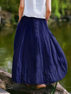 BK031606 Spring Summer Fall New Women'S Solid Retro Style Midi Skirt - Breathable, Loose Fit with Pockets, Spring Fall Elegant Casual Design - Blue