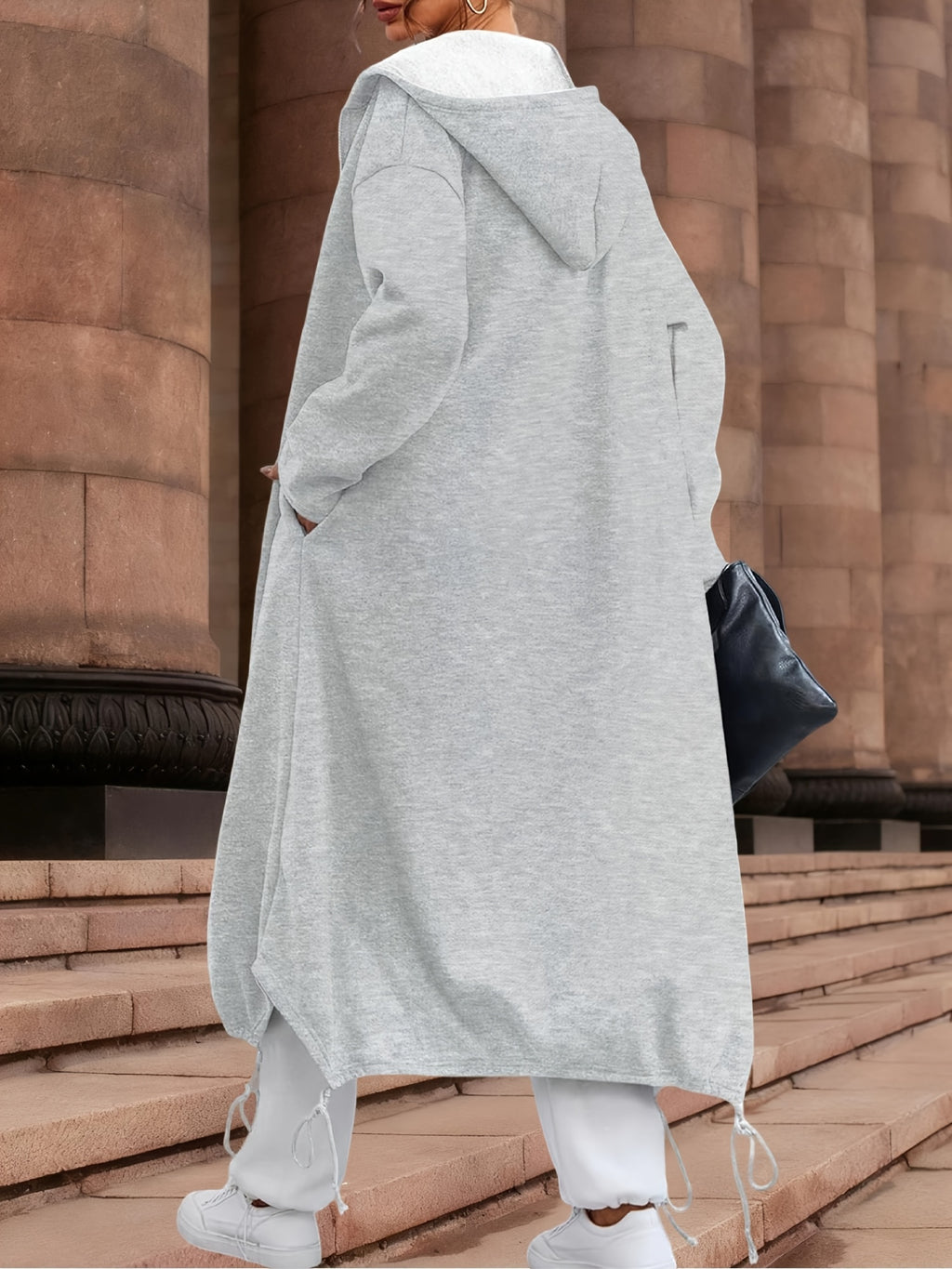 New Autumn/Winter Women's Jacket | Hooded Cardigan Design, Solid Gray, Long Sleeve, Casual and Warm, Essential Outerwear for Outdoor Vacations - Grey