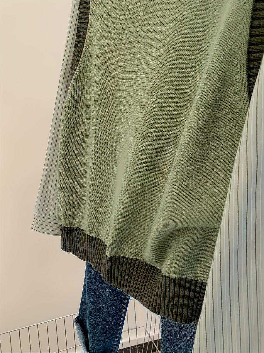New Spring And Autumn Versatile Green Sleeveless Vest for Women, Perfect for Layering - Green
