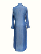 European And American Women'S Clothing, Elegant, Fashionable, Neutral Style, Long-Sleeved Lapel Cardigan, Solid Color, Long Dress - Light Blue