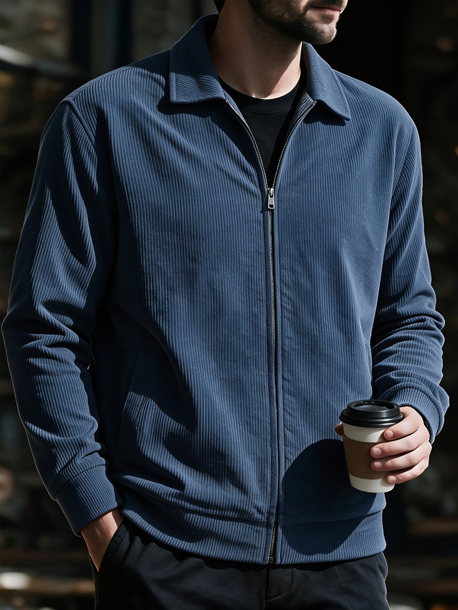 [Pearson OBM] Spring/Autumn New Men'S Solid Color Fashion Corduroy Jacket, Suitable for Outdoor Leisure Activities And Daily Work Commute - Blue