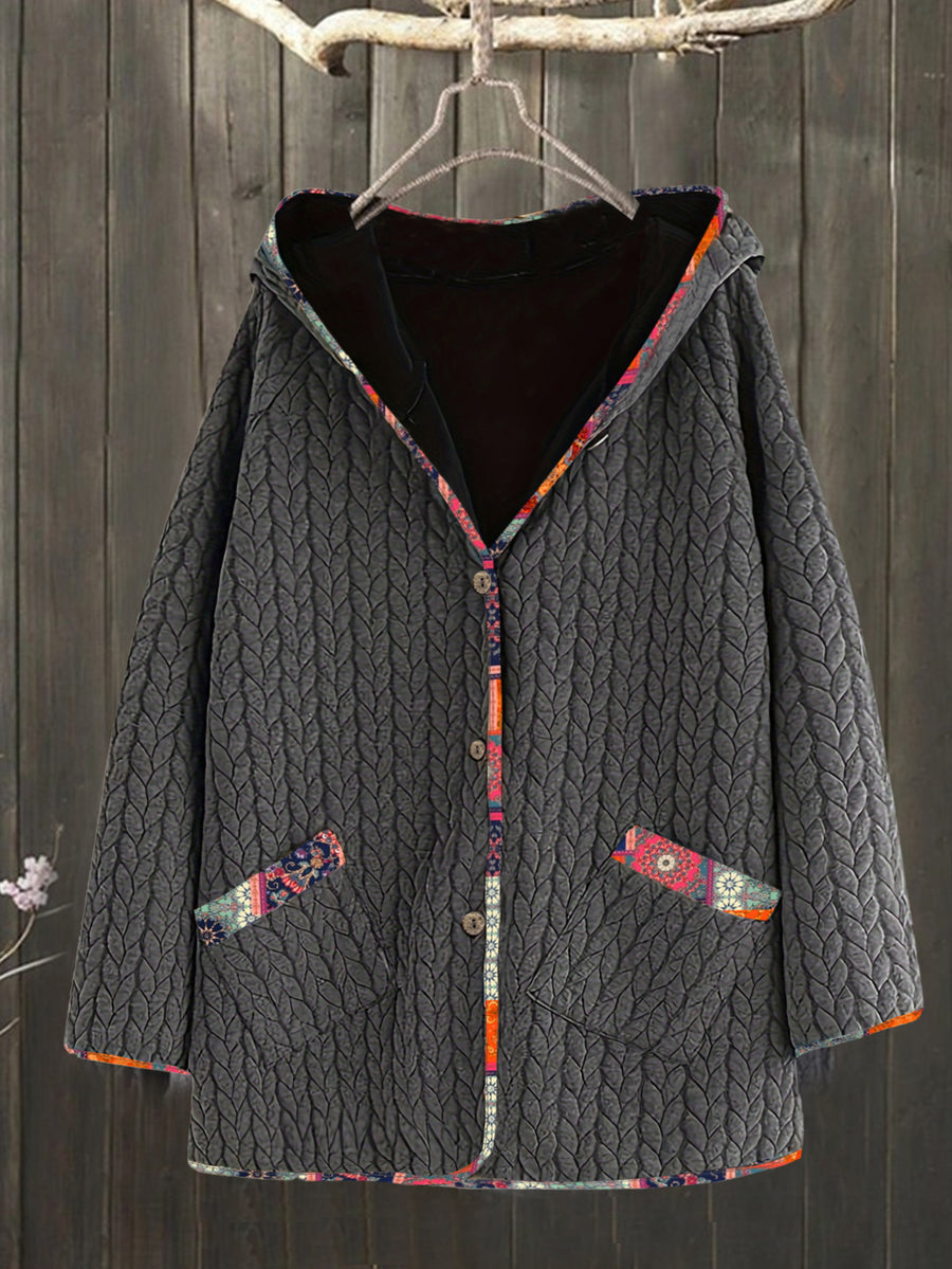Fashion Hooded Single-Row Button Loose Long Sleeve Mid-Length Open Front Cardigan Jacket Casual Coat Women'S Fashion Hoodie - Deep Grey