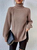Women's New Arrival Elegant Casual Versatile Vacation Commute Office Sisters Outing Shopping Y2K Daily Wear Autumn Winter Solid Color High Neck Lapel Raglan Long Sleeve Top Spring Slit Hem Sweater Party Outfit Birthday Top Commute Wear Casual Wear - Lotus Color