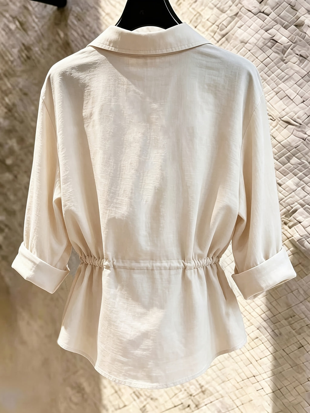 New Women'S Loose Casual Drawstring Long Sleeve Shirt - Apricot