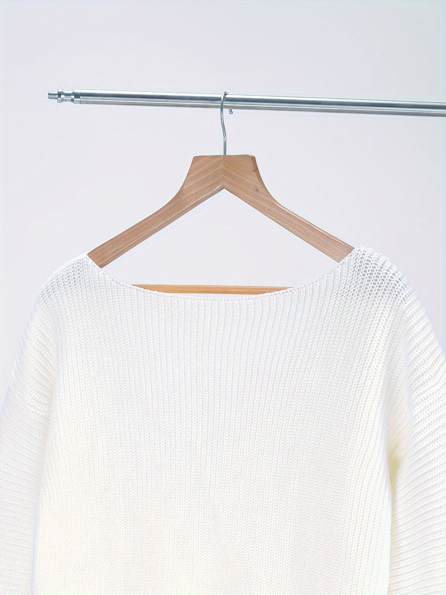 Women'S Sweater Dress, Sexy Off-Shoulder Long Lantern Sleeve Casual Loose Soft Easy Pullover Dress - White