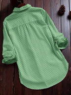 Women'S Autumn Casual Vintage Commute Long Sleeve Checkered Striped Shirt - Green