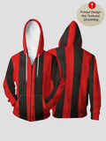 Men'S Autumn Winter Zipper Hooded Sweatshirt Red Black Pinstripe Textured Background Print Casual All-Match Top - Mixed colors