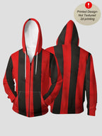 Men'S Autumn Winter Zipper Hooded Sweatshirt Red Black Pinstripe Textured Background Print Casual All-Match Top - Mixed colors