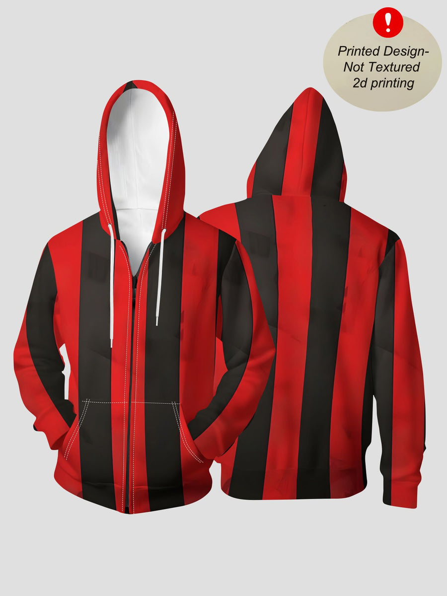 Men'S Autumn Winter Zipper Hooded Sweatshirt Red Black Pinstripe Textured Background Print Casual All-Match Top - Mixed colors