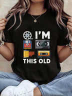 Retro Tech Nostalgia I'M This Old Now Floppy Disk Cassette Pattern Printed Women'S Round Neck Spring Summer T-Shirt Short Sleeve - Black