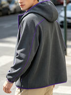 2026 New Men's Waffle Knit Textured Sport Jacket, Spring/Autumn Lightweight Hooded Outerwear, Suitable for Sports & Fitness, Outdoor Activities, Daily Home Wear, and Casual Outings - Dark Gray