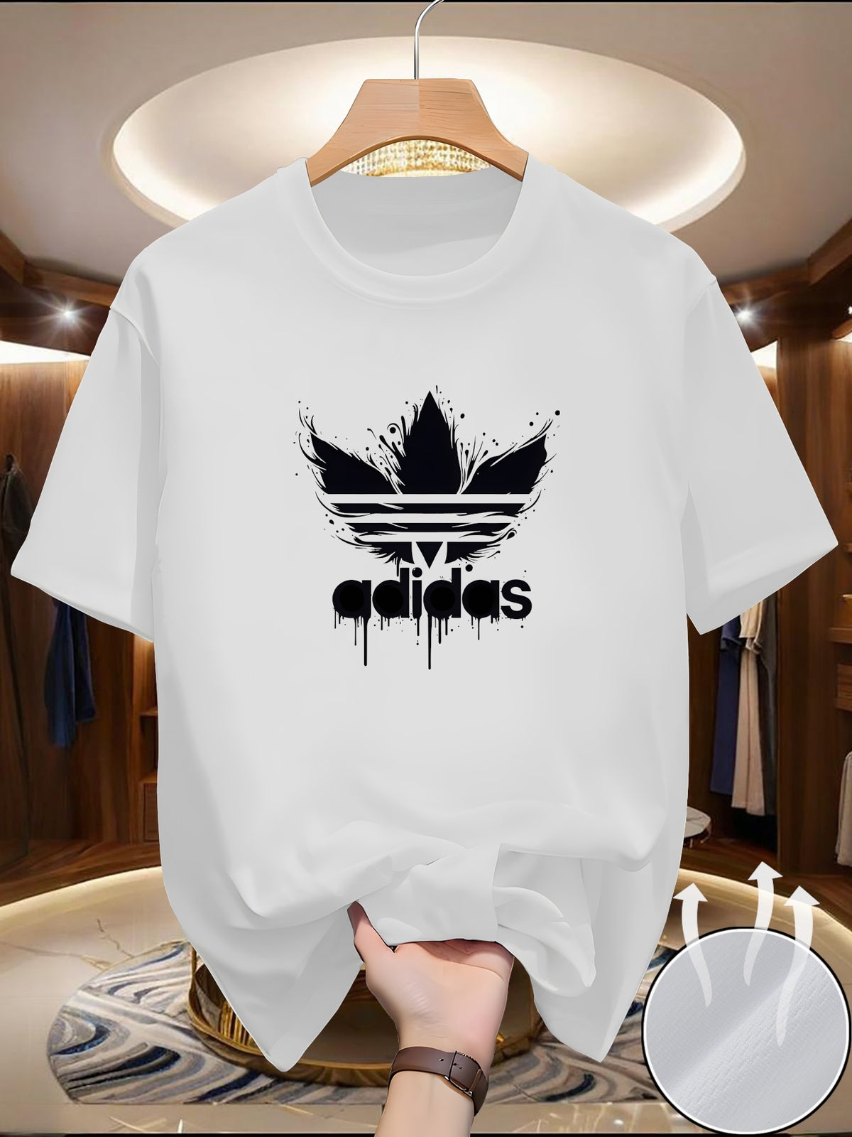 Men's Light Luxury T-Shirt, Exquisite Textured Print, Soft Skin-Friendly Short Sleeve Tee - White