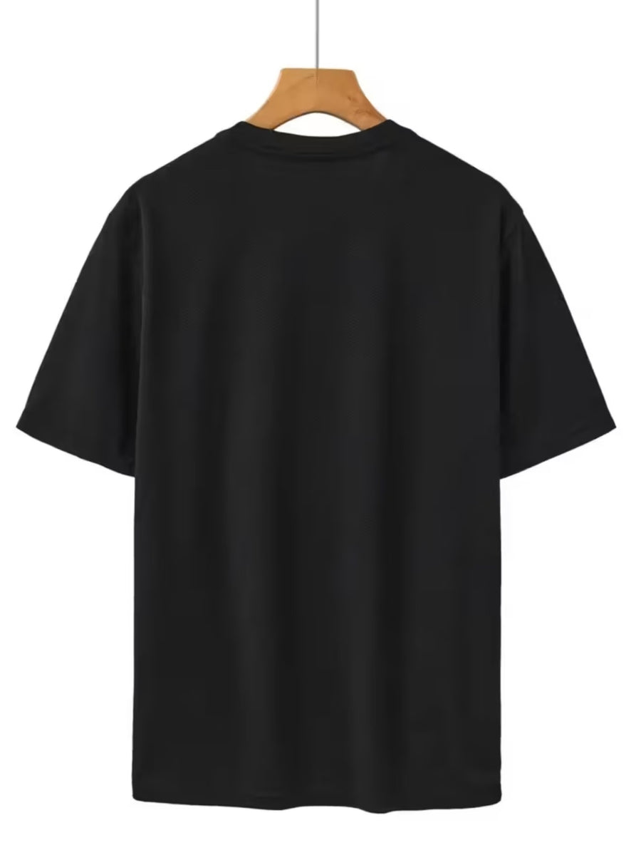 Men's 100% Short-Sleeve T-Shirt - Breathable Crew Neck Solid Color Casual Summer Tee, Semi-Sheer Fabric Suitable for Layering, Chemical/Dye-Free, Hand Washable Casual Apparel - Black