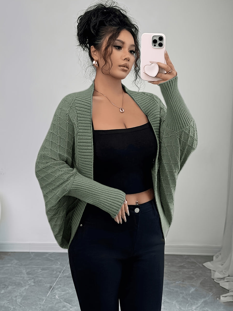 Women'S Cardigan: Casual Elegance with Batwing Sleeves Mid-Length Jumper, Versatile And Sophisticated Knitwear - Green