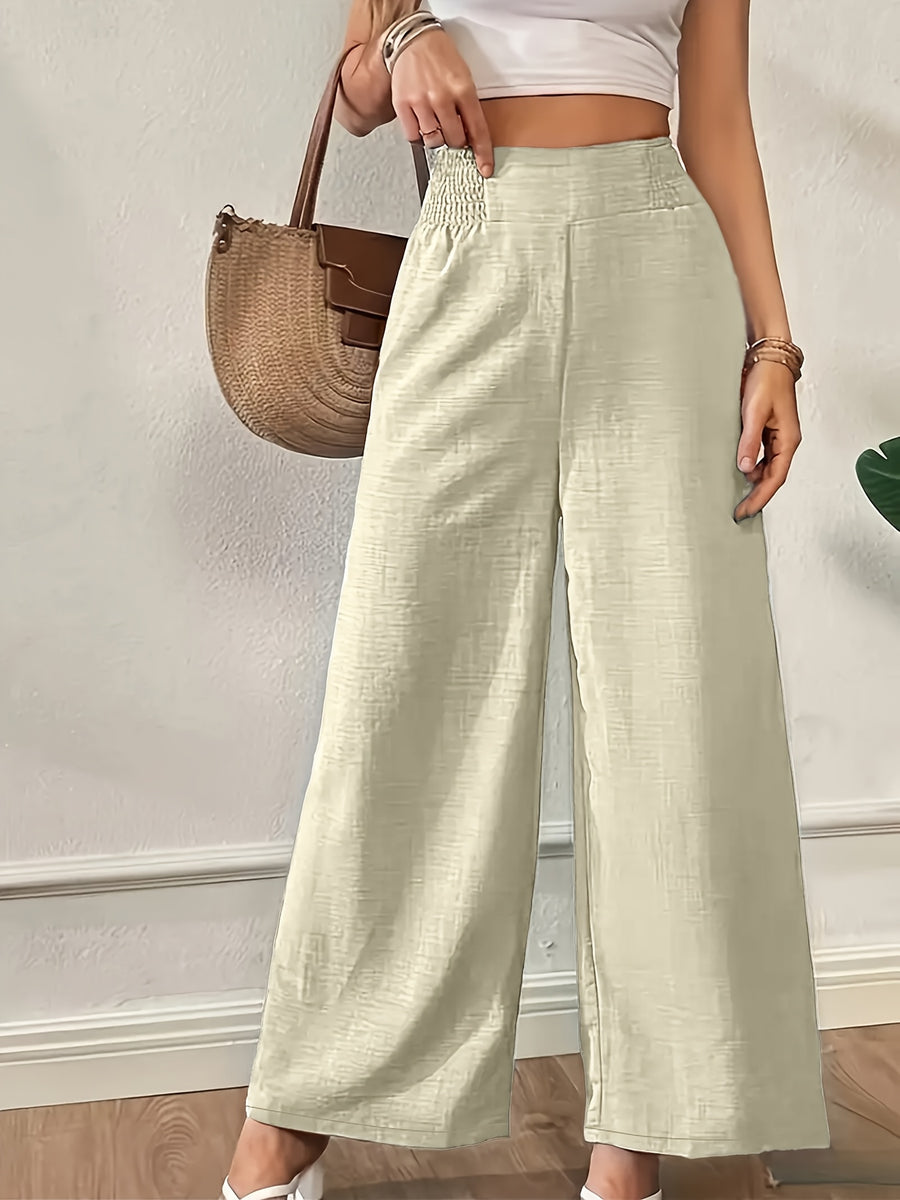 New Women'S High-Waist Wide-Leg Pants, Elastic Waist Straight-Leg Long Trousers, Elegant Wide-Leg Trousers Suitable for Casual And Formal Occasions, Office, And Semi-Formal Wear - Apricot