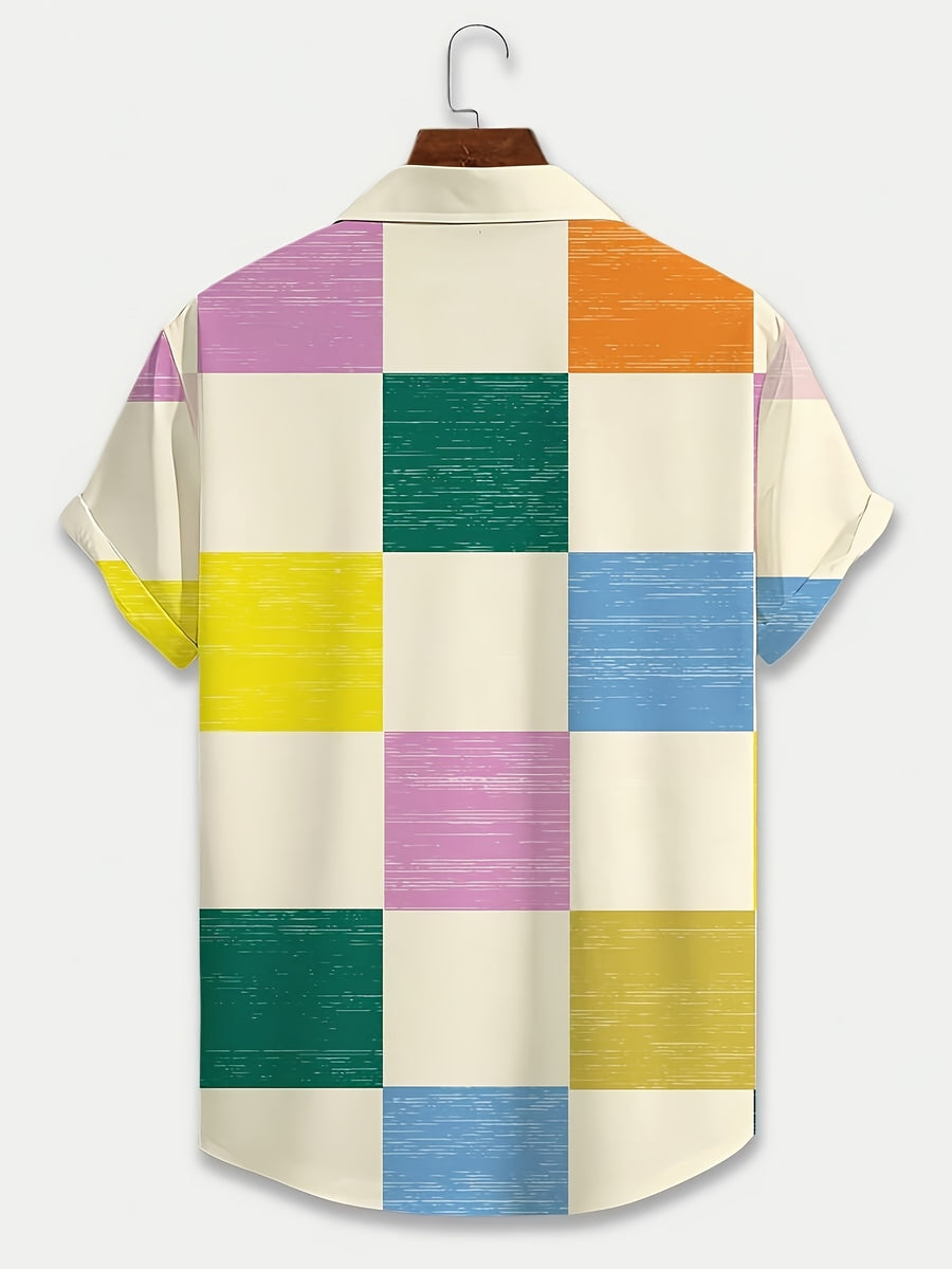 Men's Hawaiian Casual Vacation Print Button- Short Sleeve Shirt - Multicolor