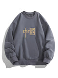 Men'S Crew Neck Sweatshirt, Spring And Autumn National Style Letter Print Pullover Top, Youth Loose Casual Versatile Long Sleeve Base Shirt - Dark Gray