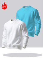 2pcs Men's Crew Neck Sweatshirt - Casual Printed Top, Outdoor Leisure Crew Neck Sweatshirt, Basic Versatile Style with Print - Mixed colors