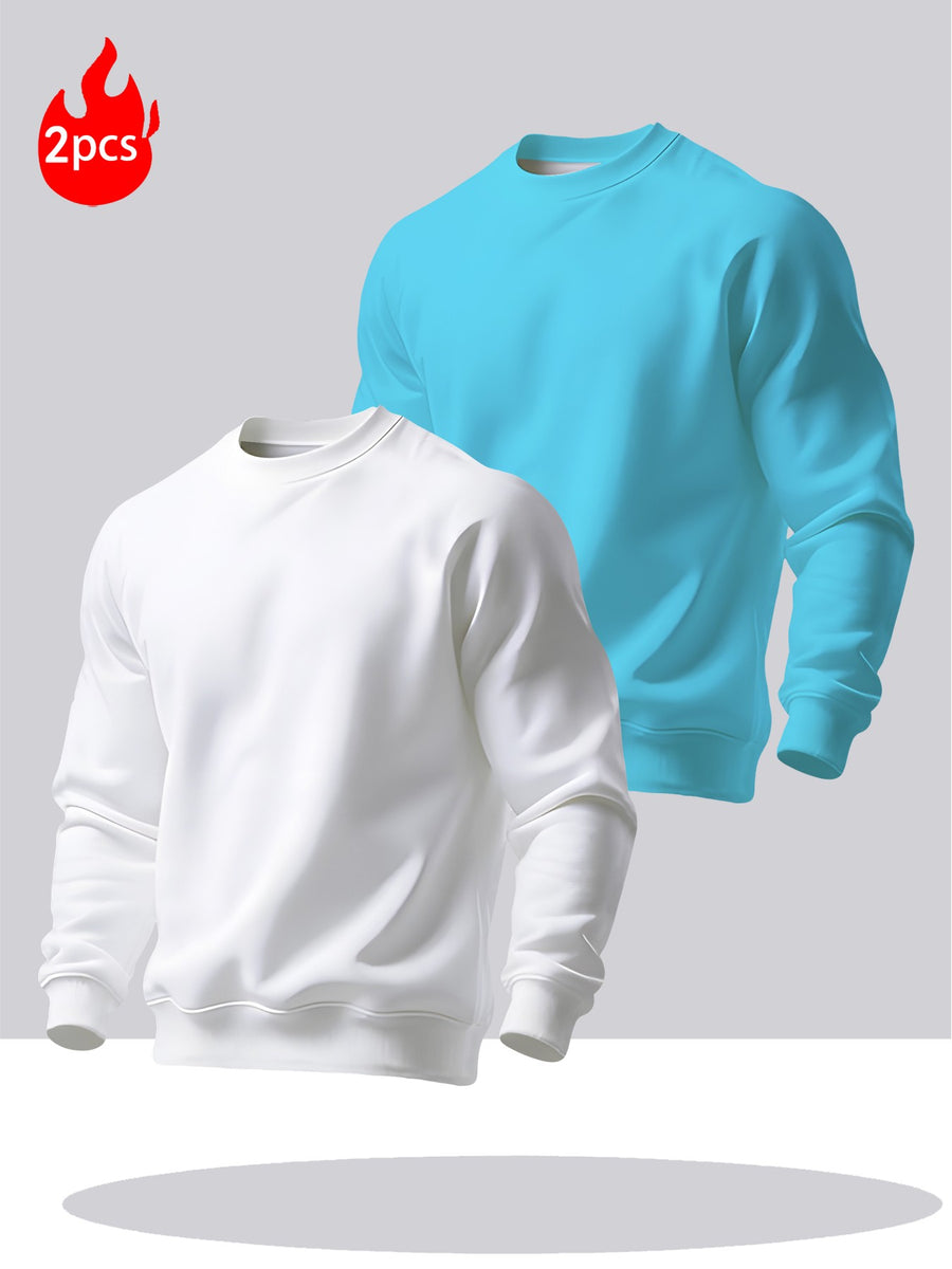 2pcs Men's Crew Neck Sweatshirt - Casual Printed Top, Outdoor Leisure Crew Neck Sweatshirt, Basic Versatile Style with Print - Mixed colors