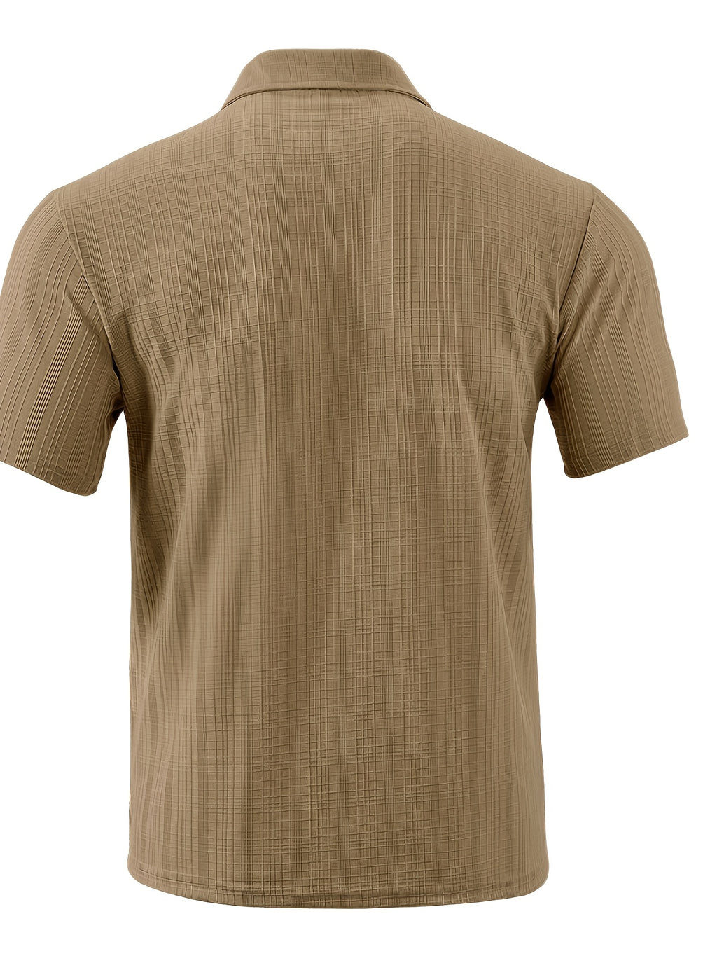 Josh Mei'S Selected Products: Men'S Texture Pattern Half-Zip Polo Shirt, Summer Short-Sleeve Polo Shirt with Half-Zip Button Decoration Men'S Casual Top - Khaki