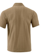 Josh Mei'S Selected Products: Men'S Texture Pattern Half-Zip Polo Shirt, Summer Short-Sleeve Polo Shirt with Half-Zip Button Decoration Men'S Casual Top - Khaki