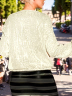 Sequin Decor Zip-up Jacket, Stylish Long Sleeve Jacket For Party & Club, Women's Clothing - Apricot