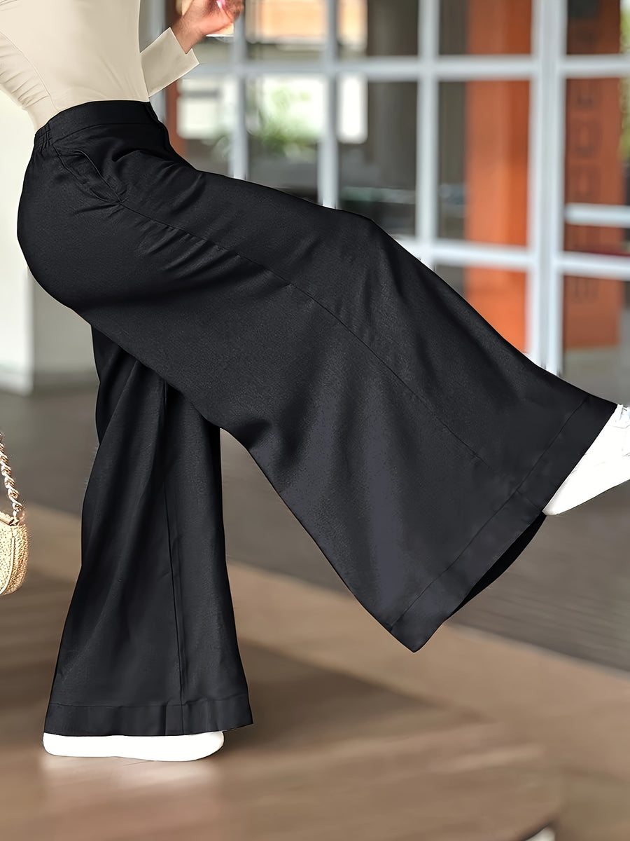 Women's Slim-Fit Casual Pants, Spring-Summer-Autumn Long Pants, High-Waist Fashion Pocket Casual Pants, High-Waist Versatile Casual Wide-Leg Pants - Black