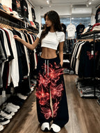 Women's Neon Butterfly Glow-in-the-dark Pattern Jogging Pants with Pockets, Elastic Waistband, and Straight-leg Design - Deep Grey