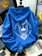 Authorized by Warner Bros., 2026 New Soren Helmet with White Line Print, Men'S Hoodie, Hooded Sweatshirt, Kangaroo Pocket And Drawstring Hat, Suitable for Daily And Outdoor Sports Wear, Autumn And Winter Warm Jacket, Fashionable Jacket - Blue