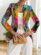 This Stylish and Elegant Women's Blazer Is Designed Specifically for the Spring and Autumn Seasons. As a Versatile Lapel Jacket, It Is Suitable for a Wide Range of Occasions Offering a Look That Is Both Creative and Highly Fashionable. - Pink on green
