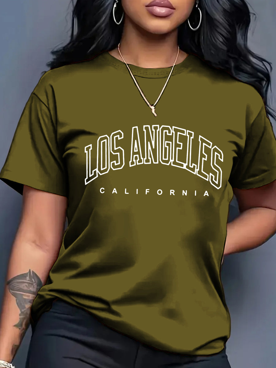 Women's Oversized Round Neck Short Sleeve T-Shirt - Blouse with - Letter Print (Suitable for Initial/ending Letters) - Loose Fit Casual & Elegant - Top - Machine Washable Comfortable Casual Attire for & Outfits - Olive