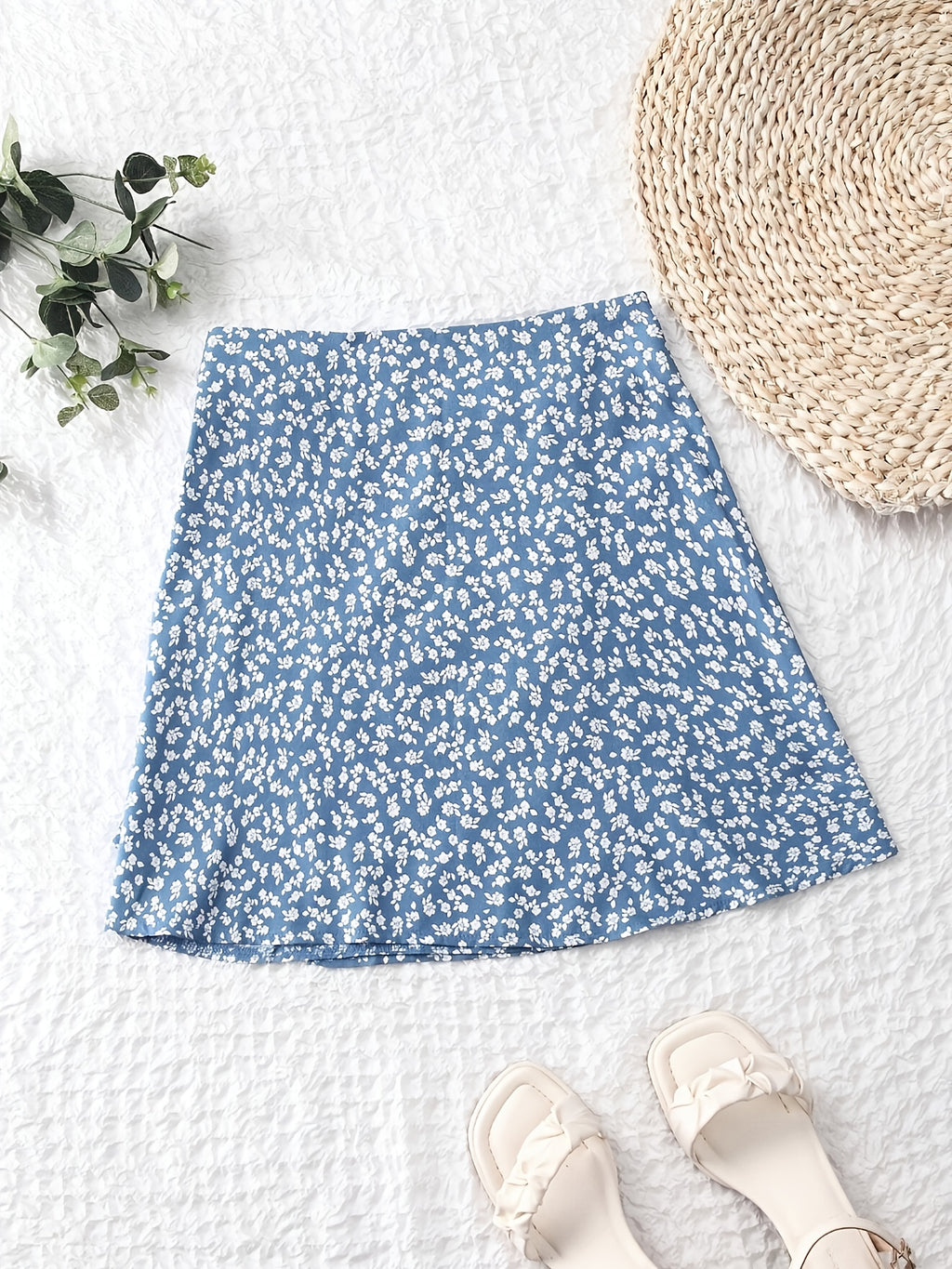 Floral Print Wrap Tie Midi Skirt - Peacock Blue