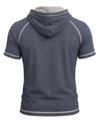 Summer Cross-Border Western Men'S Hooded Short-Sleeve T-Shirt, Color-Block Foreign Men'S Athletic Top - Deep Blue