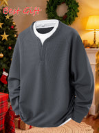 A Men's Fashion Sweatshirt Made of Waffle Knit Fabric, Featuring a Loose Fit. This Long-sleeve Top Is Suitable as a Base Layer for Spring and Autumn, Ideal for Casual Attire - Grey