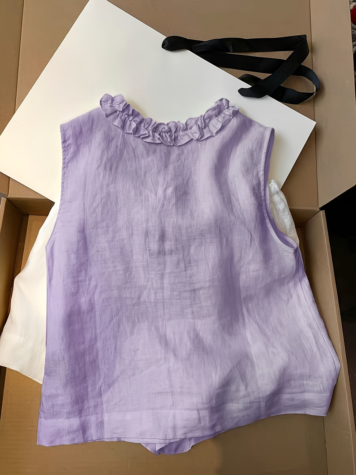V-Neck Scalloped Edge Sleeveless Vest, 2026 Summer New Style - Purple