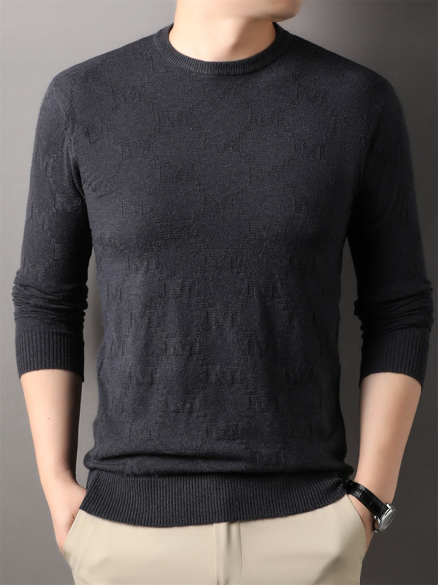 Autumn Winter Knit 3D Solid Round Neck Sweater, Basic Knit Pullover Top, Men'S Fashion Long Sleeve Sweater, Mon-J - Grey