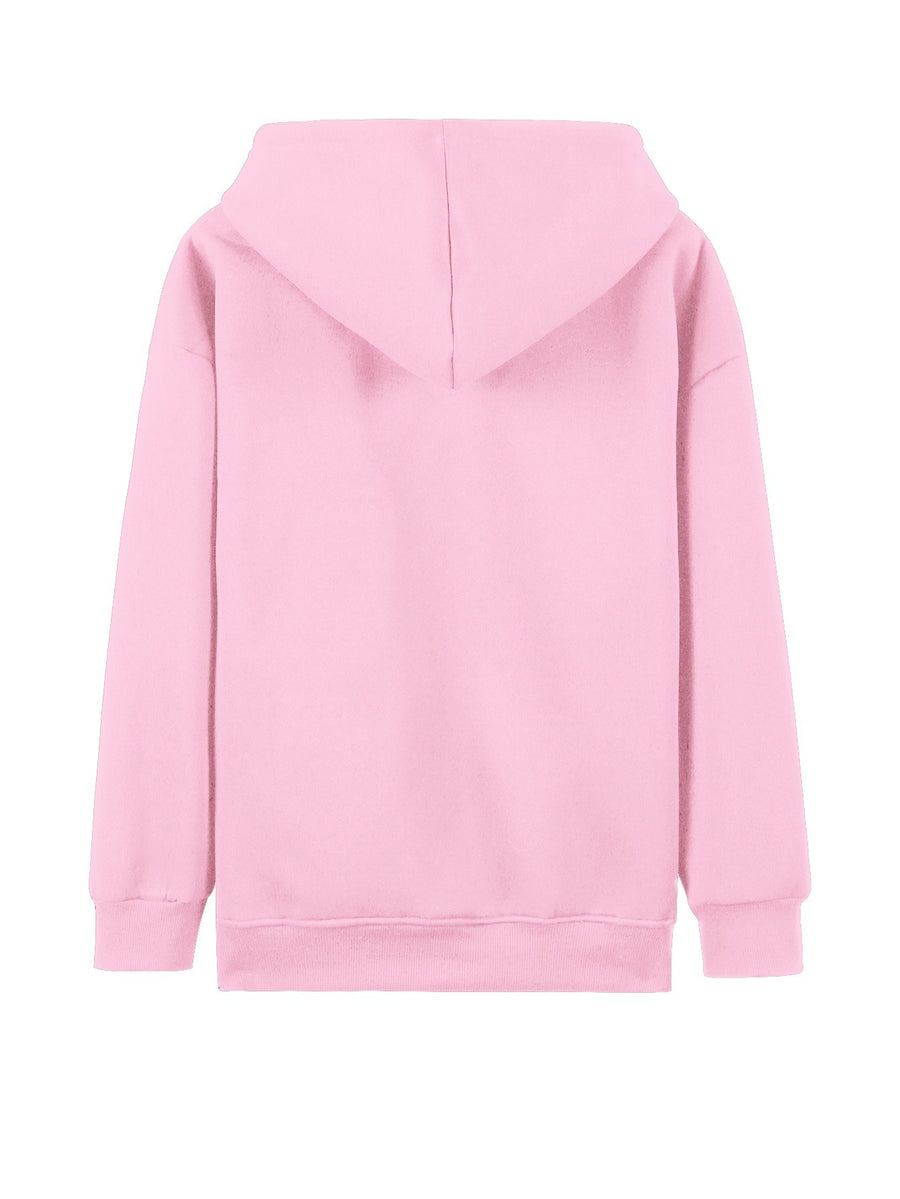Plus Size - Plus Size - Plus Size Women'S Casual Autumn And Winter Letter Print Sweatshirt, Long Sleeve Pocket Hooded Zip Jacket, Women'S, Hoodie - Pink Color