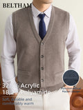 New Autumn Winter Men'S Knit Vest, Ideal Gift for Dad And Husband, with Pockets Warm Cold Resistant Soft Cozy Sweater Waistcoat, Minimalist Elegant Versatile Sleeveless Top for Daily Business Casual Camping Wear - Camel