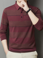 SaXing OBM Men's New Spring/Autumn Polo Shirt, Contrast Color Half-Open Placket Single-Breasted Polo Collar Long Sleeve Pullover Base Layer Top, Suitable for Spring, Summer, Autumn, and Winter Wear, Versatile for Daily and Casual Wear - Red